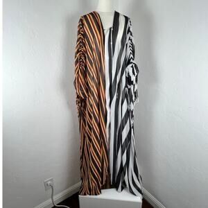 Kaftan Style EIEN Striped Button-up Robe Black White Red Yellow Woman's: Small